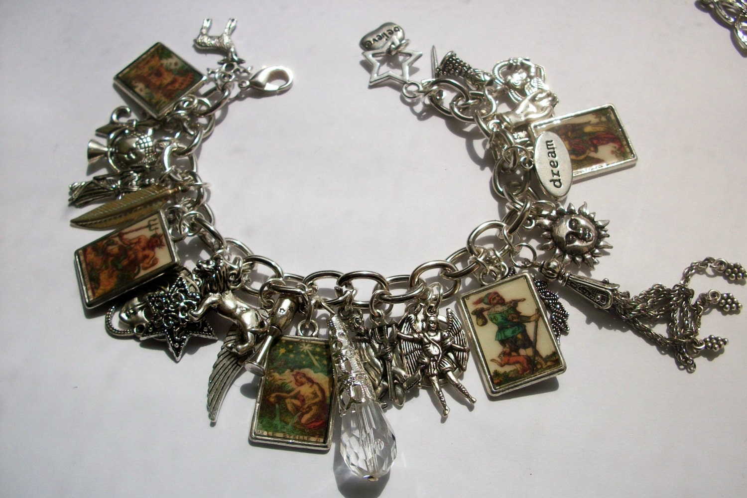 Tarot Cards Vintage French Pictures Silver Tone Charm Bracelet