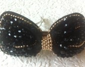 One black and gold  bow beaded embellished barrette ponytail holder - gatsby twenties inspired hair accessory all hair types