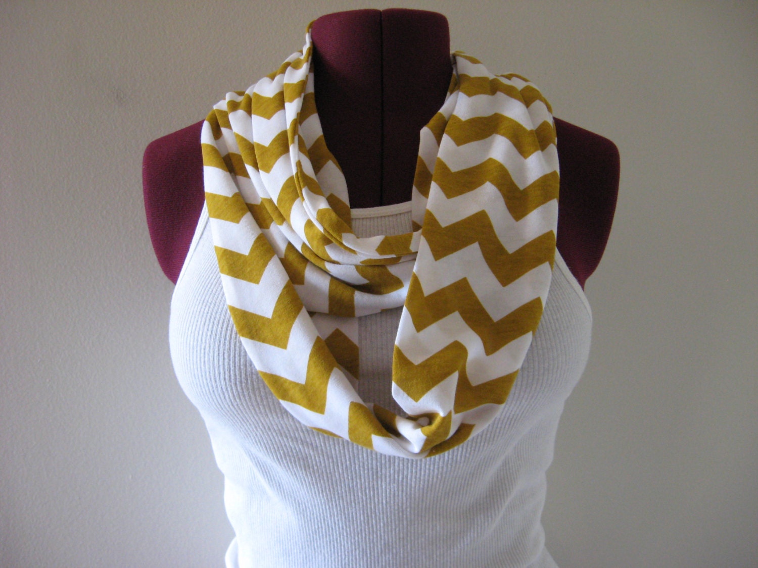Infinity scarf extra long in chevron,  Mustard and ivory chevron fashion