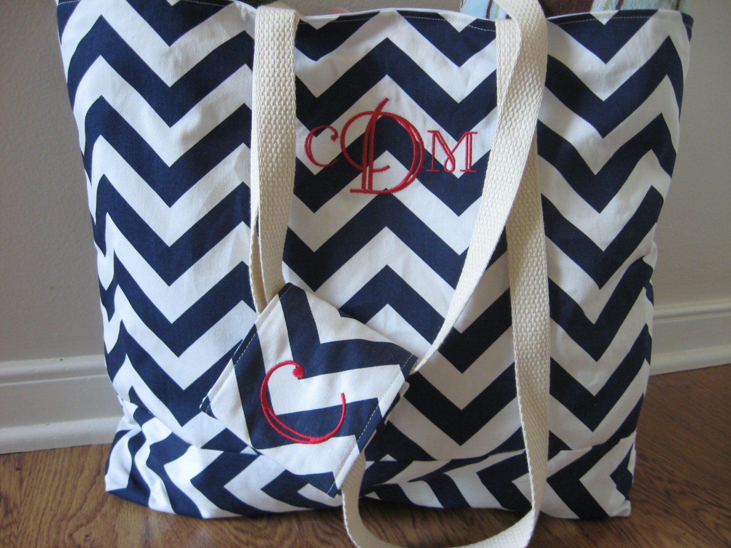 Monogrammed Large Beach Tote Set, Chevron Beach Bag, chevron tote bag, Koozie