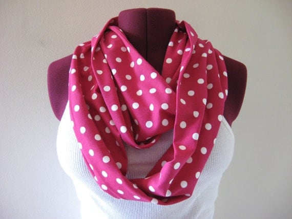 Infinity scarf in chevron, fuscia pink and white dot , extra long, chevron fashion