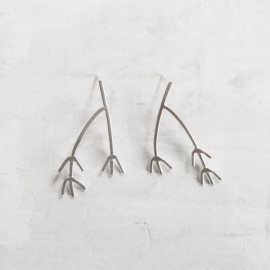 Silver Hemlock Twig Recycled Silver Dangle Post Earrings