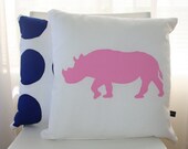 Cushion Cover - Hand Printed - Baby Pink Rhino