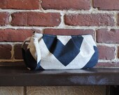 Pleated Wristlet Zipper Pouch // Clutch - Chevron Black
