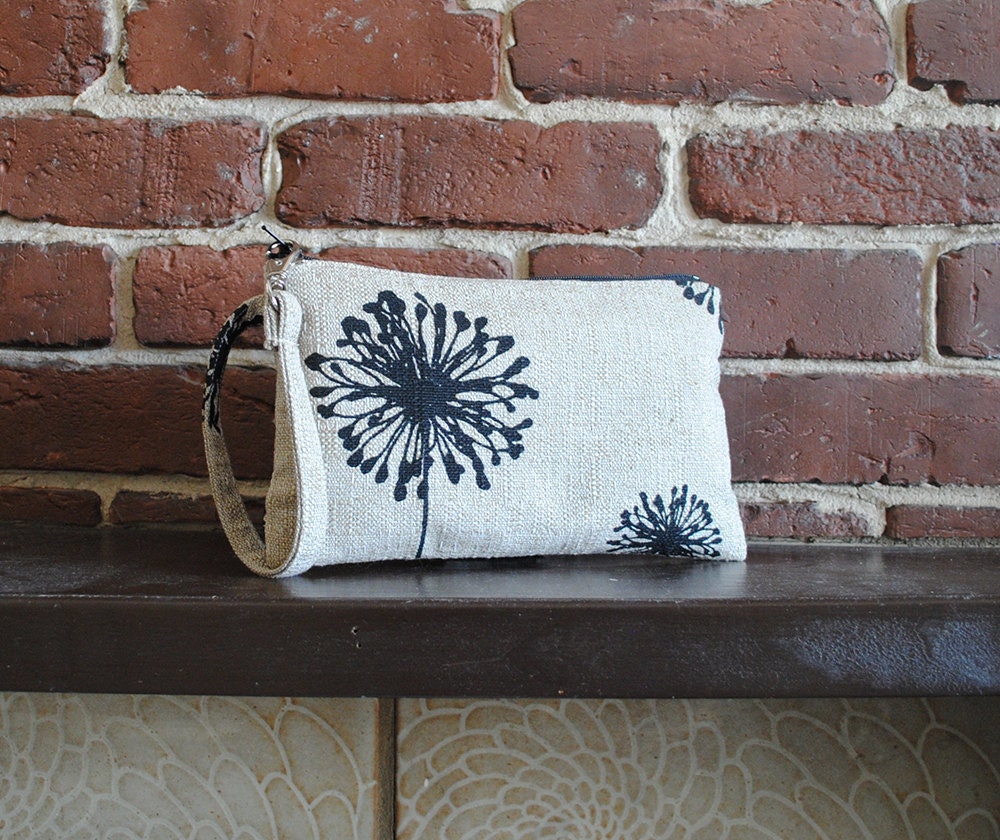 BUY 3, GET 1 FREE - Square Wristlet  Zipper Pouch - Dandelion Black Denton