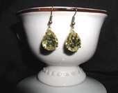 Vintage Pale Yellow earrings,   jonquil color, pear shaped,, teadrop, antique brass
