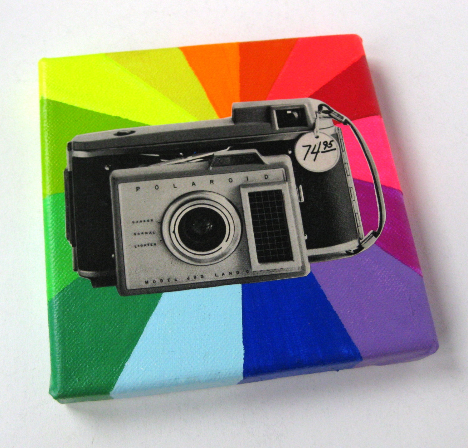 Rainbow Collage // Vintage Polaroid Camera // Fluorescent Bright Home Decor