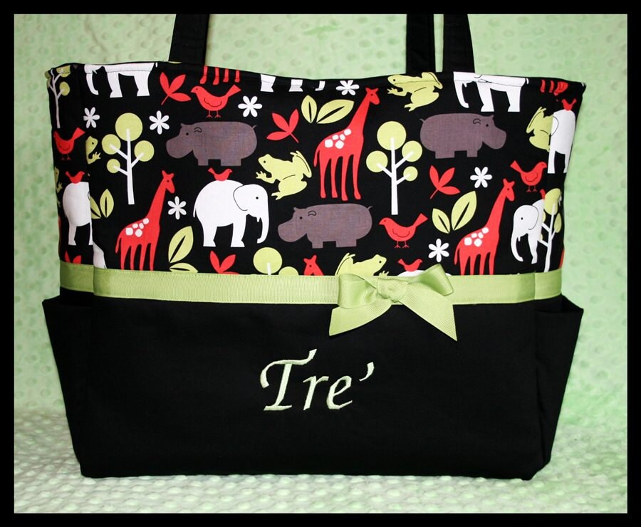 Personalized Large Zoo Animal Boy Diaper Bag by LittleMisterSister