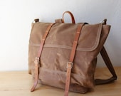 Waxed Canvas Backpack // Rucksack // Leather Straps // in Saddle Brown // Organic Cotton Lining