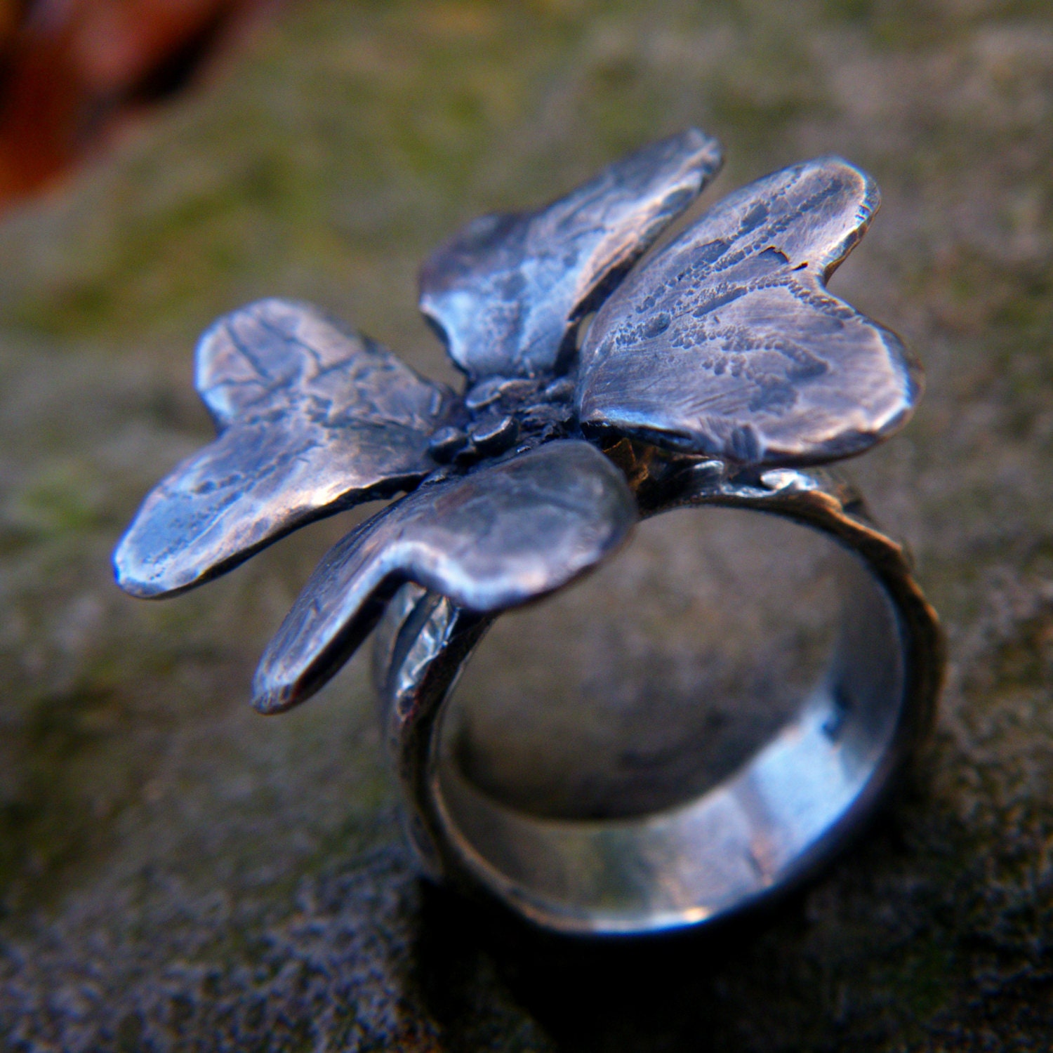 Shamrocks and Shenanigans - OOAK Artisan Ring, Cast in Sterling Silver