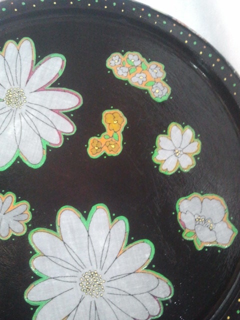 Vintage Flower Platter Tray Plate Home Decor Wall Hanging Display Retro