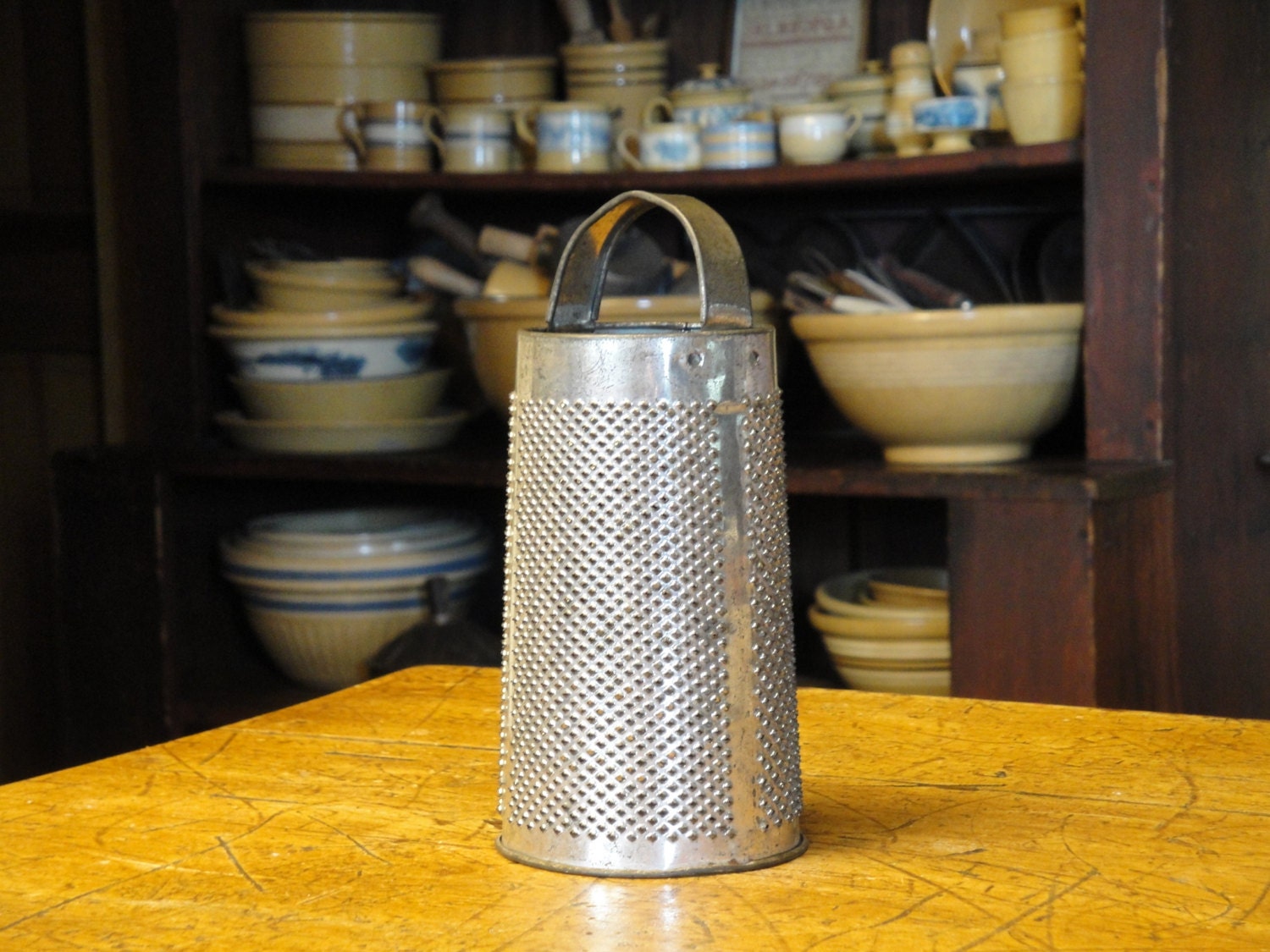 Vintage Round Tin Grater With Strap Handle