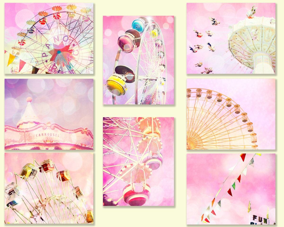 SALE - Carnival photography, nursery art, pink, ferris wheel, little girls room, baby, nursery decor, wall art, baby, circus, carousel
