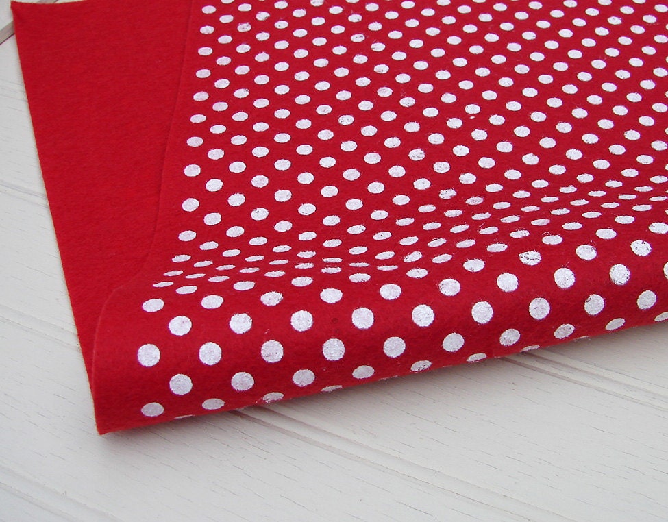 Wool Felt Sheets - Red with White Polka Dots - 12x18 Piece