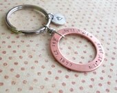Customize Family Established Date Copper Washer . GPS Latitude Longitude Key Chain . Hand Stamped Large Charm . Coordinates, Name, Dates