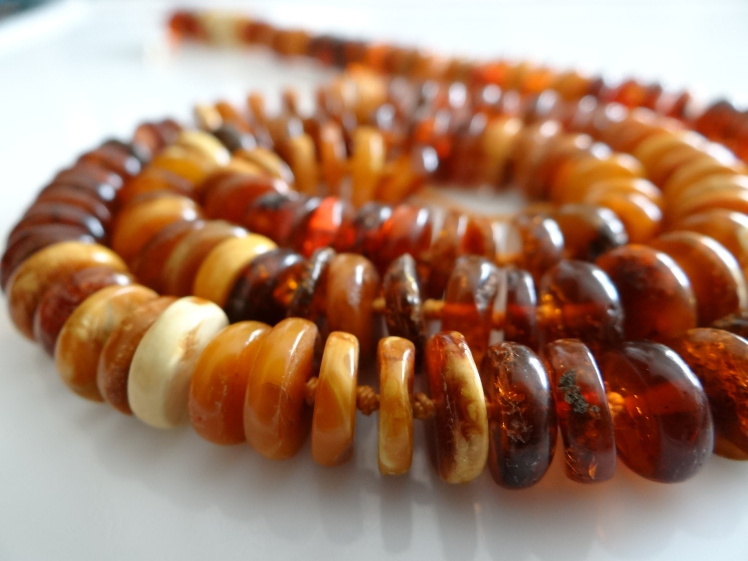 1/2 STRAND---Natural,Shaded Baltic Amber Smooth Heishi Rondelles