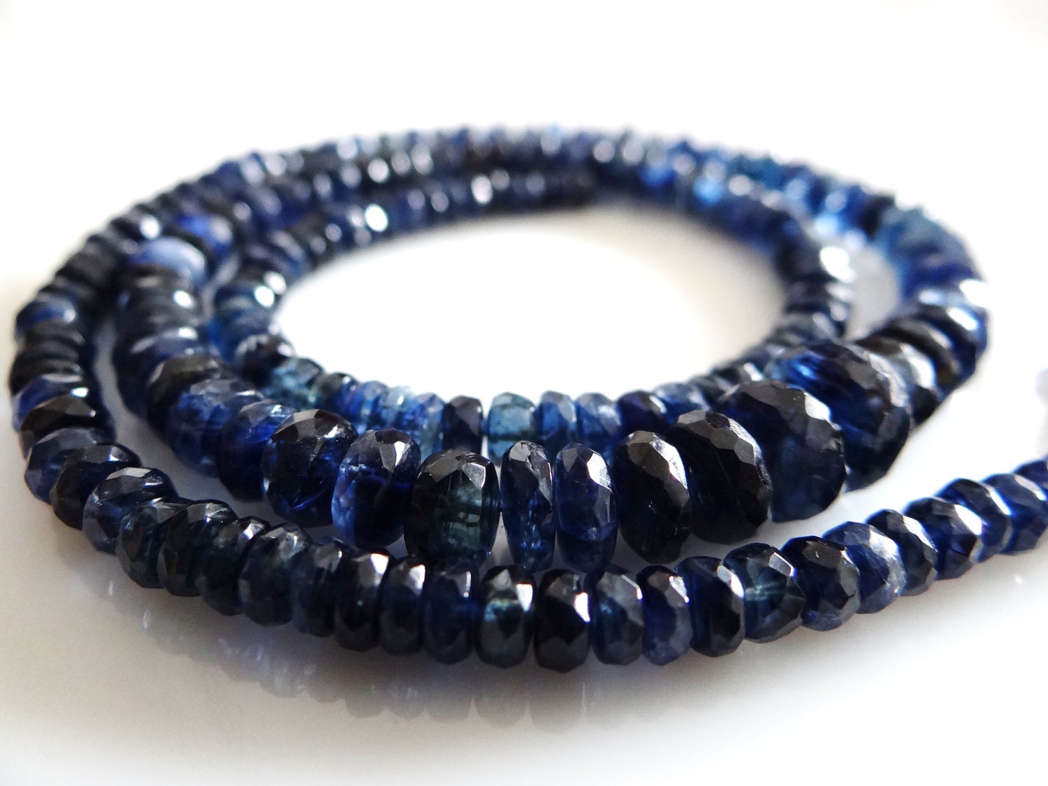 4-6mm---1/2 Strand--AAA Dark, Dark Blue Kyanite Micro Faceted Rondelles--Prettier Than Sapphire