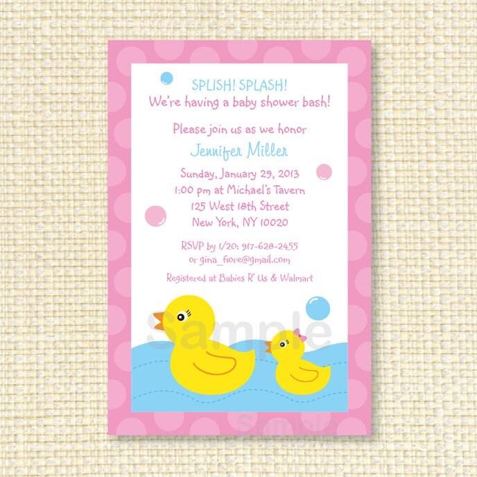 Girl Rubber Ducky Printable Baby Shower Invitation Il_570xn