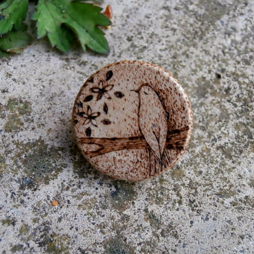 Bird on a Branch Brooch - Wood Jewellery - Natural and Eco Friendly
