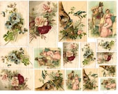 Shabby Chic Collage sheet romantic couple roses birds Beautiful
