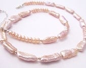 Pink Biwa Pearl Necklace Sterling Silver, Freshwater Pearls