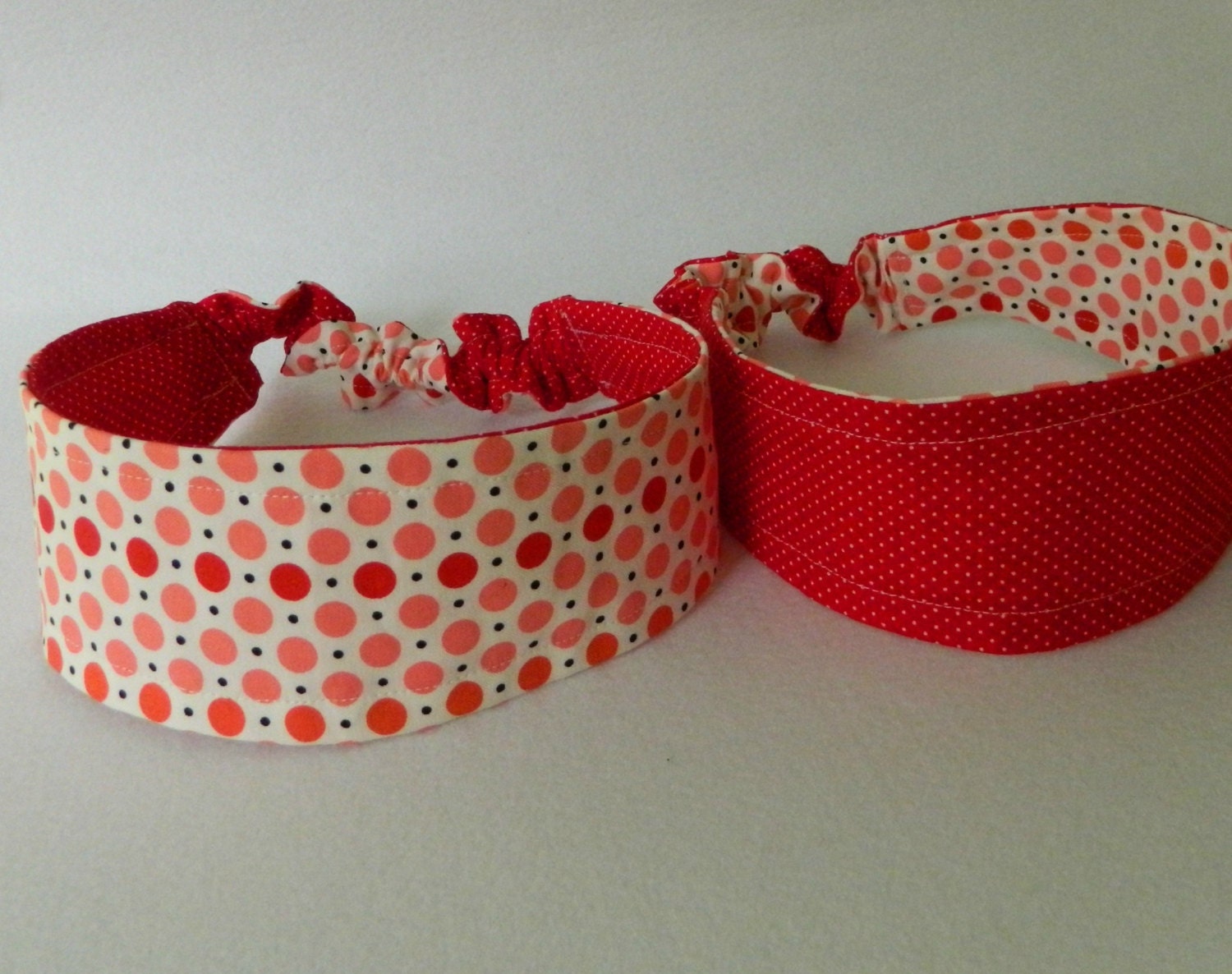 2-in-1 Reversible Headband- Red and Coral Polka Dot