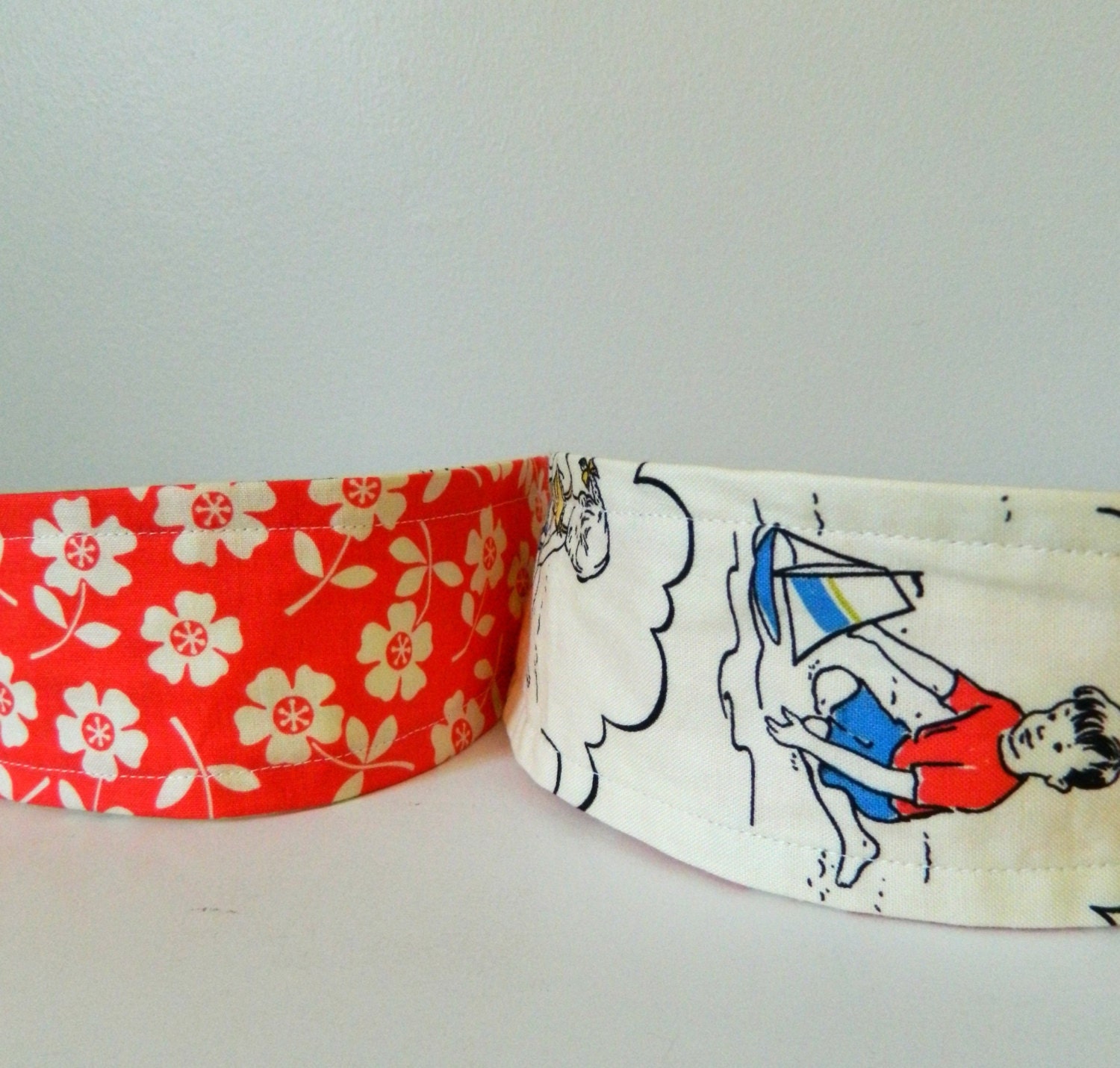 2-in-1 Reversible Headband- By the Seaside and Red Floral Print