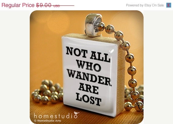 Moving Sale - Scrabble Necklace Charm : WANDER (White), Scrabble Tile Jewelry, Scrabble Pendant Game Tile