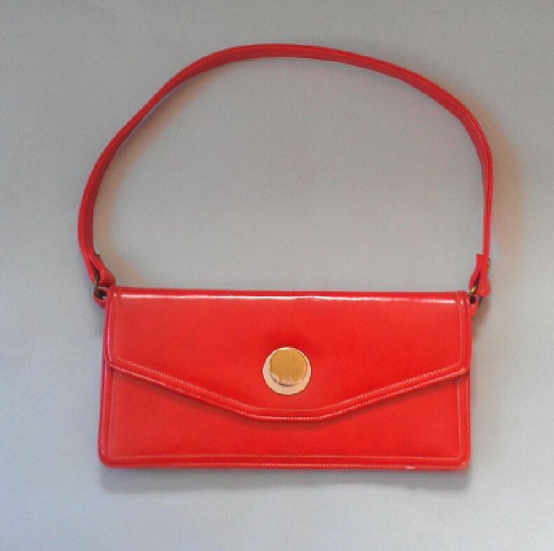 Vintage 60s Bright Red Purse - Super Mod - Vinyl Clutch