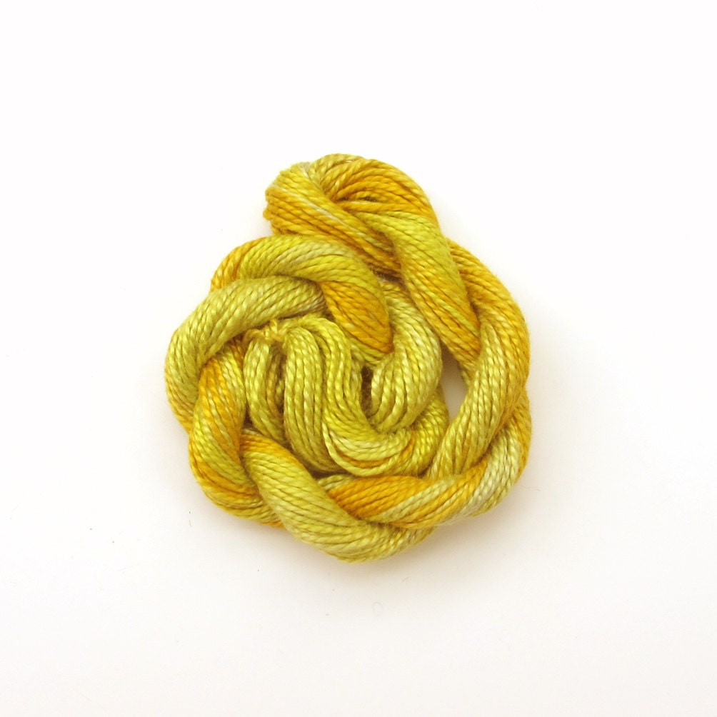 Hand dyed cotton perle 5 embroidery yarn, 20m skein - dull yellow, dark, yellow, mustard, old gold