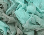 Hand dyed cotton scrim, cotton gauze - light turquoise, duck egg blue, pale blue, silver grey