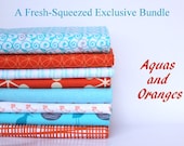 a fresh-squeezed exclusive half yard bundle (aquas and oranges)--misc. designers--8 pieces--4 yards total