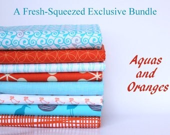 a fresh-squeezed exclusive fat quater bundle (aquas and oranges)--misc. designers--8 pieces--2 yards total