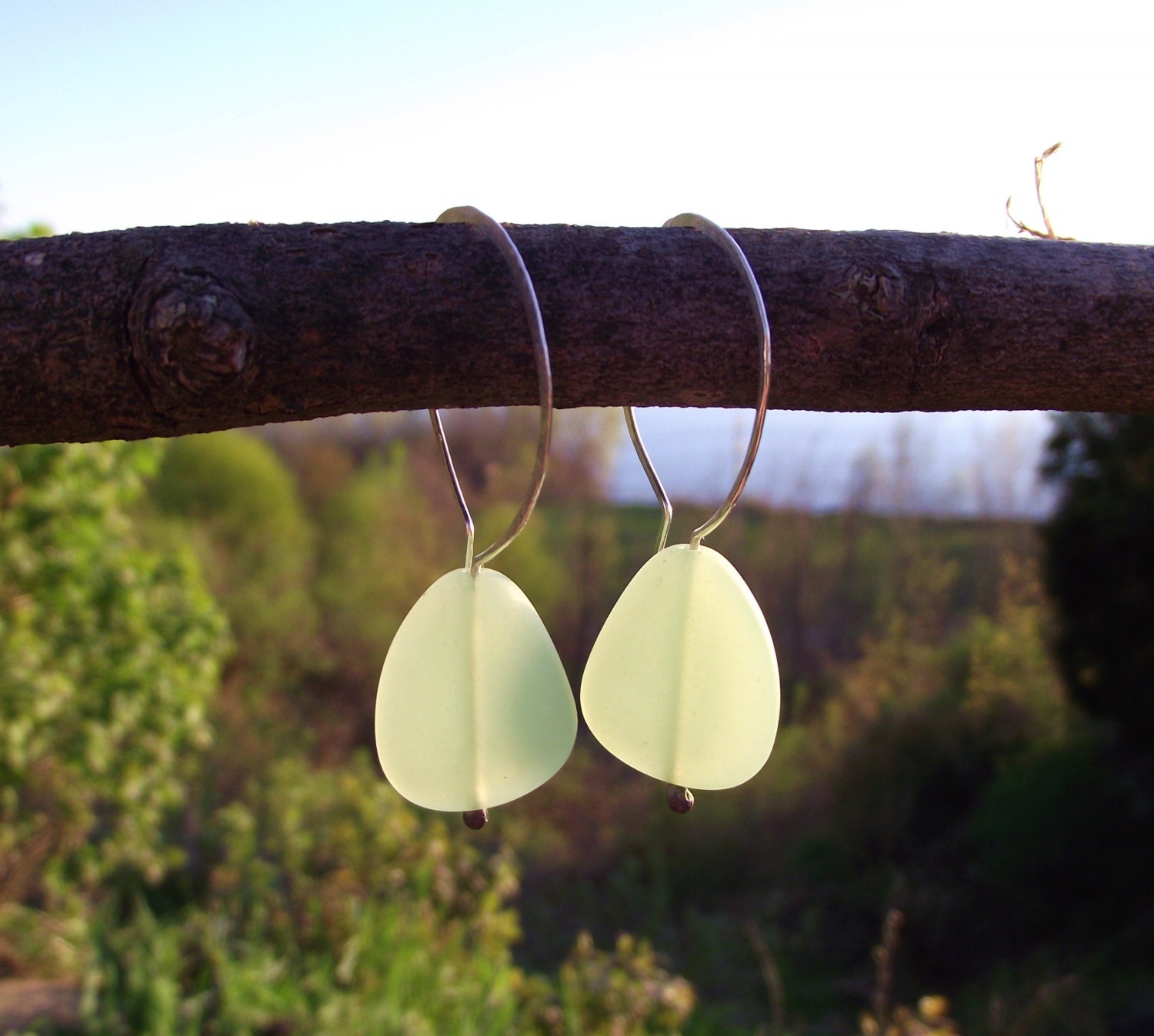 Brushed Seafoam hued Seaglass on handmade Sterling earwires
