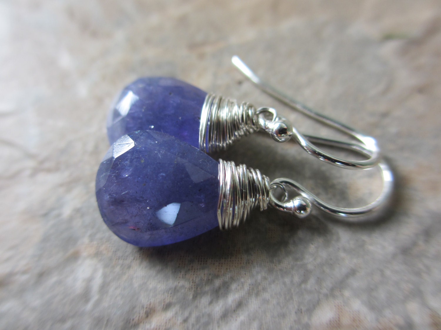 Tanzanite Earrings, Silver, Wire Wrapped, Sterling Silver, Purple, Lavender, Drop, Irisjewelrydesign