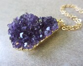 Amethyst Necklace, Gold, Druzy, Cluster, Organic, February Birthstone, Irisjewelrydesign