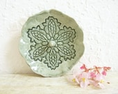Ring Holder Trinket Dish Ring Catcher Bowl Jewelry Holder Grayed Jade Sage Green Lace Doily