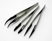 3 Pc Plastic Tip Anti Static Tweezers Set
