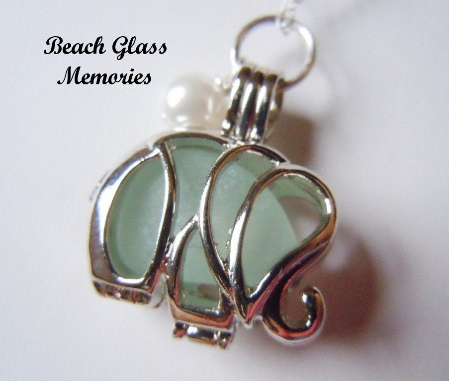 Elephant Necklace Sea Glass Necklace Beach Glass Jewelry Seaglass Locket