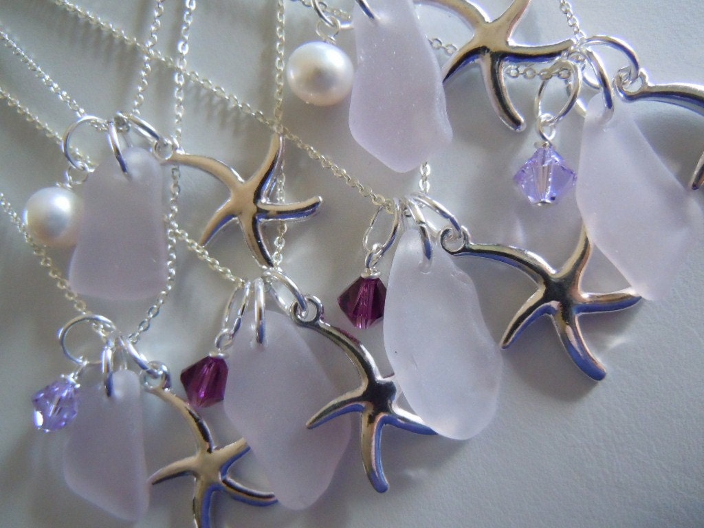 Beach Wedding Jewelry Set  Lavender Sea Glass  Bridesmaids Gifts Seaglass Bridal Jewelry