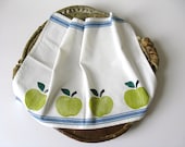 Green Apple Tea Towel,  Hand Stamped, Kitchen, Cotton  Dish Cloth