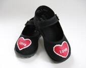 Girls Valentine Shoe, Baby and Toddler, Hearts, Hand Painted, Black Mary Jane Style or Sneaker