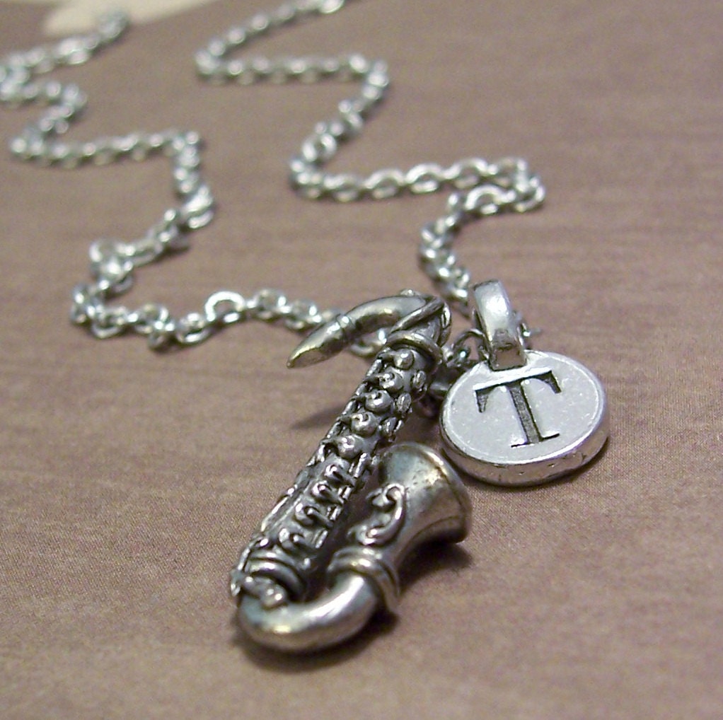 Saxophone Charm Necklace Personalized Saxophone by FiftyEighteen