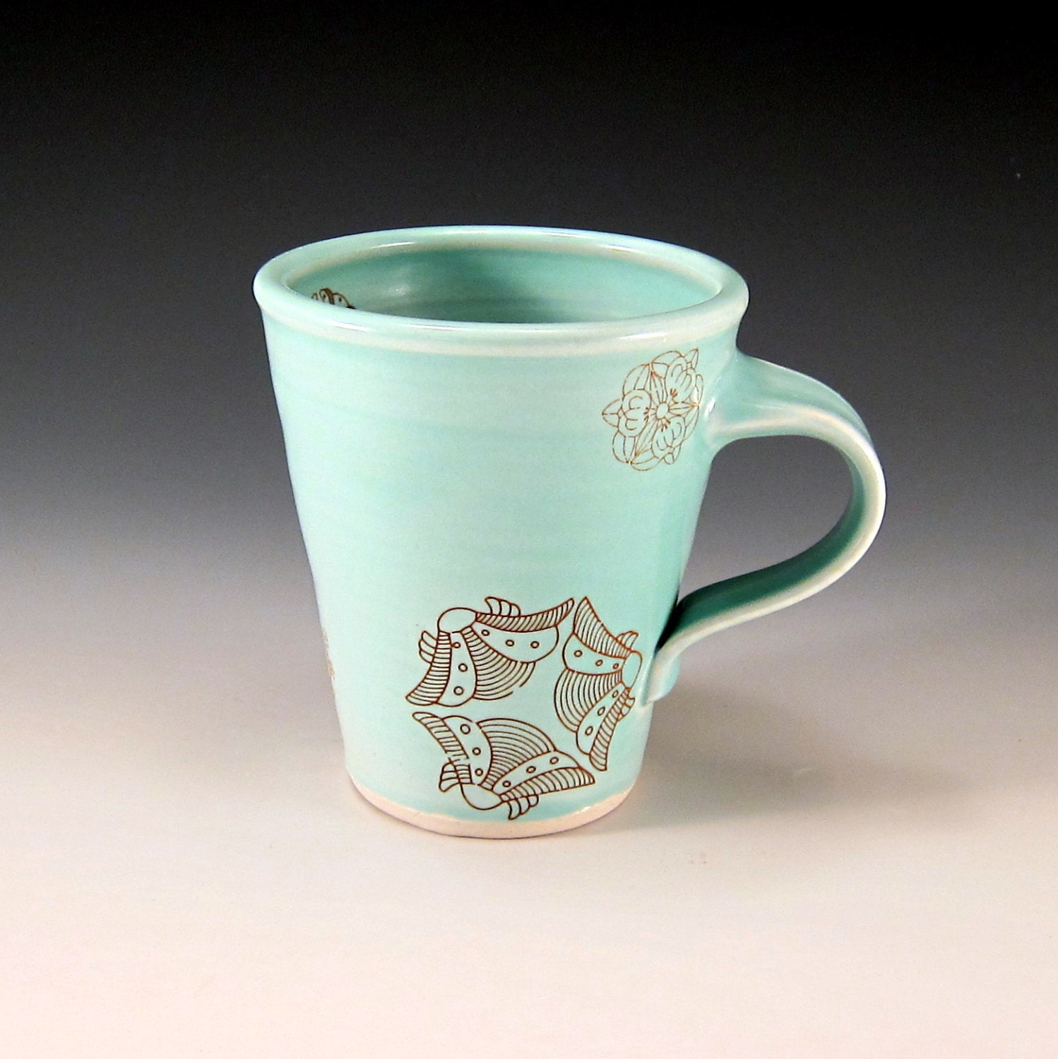 Green mug with circle designs - generous 12 ounce size