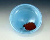 Kid sized bowl - blue glaze, with hedgehog