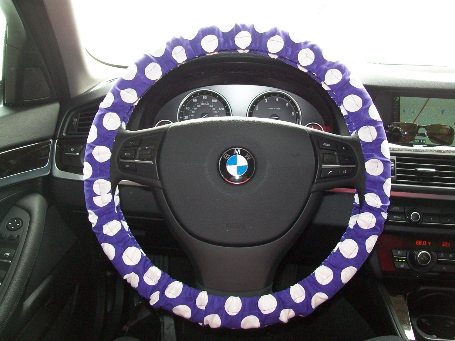 Purple with White  polka dots Steering Wheel Cover