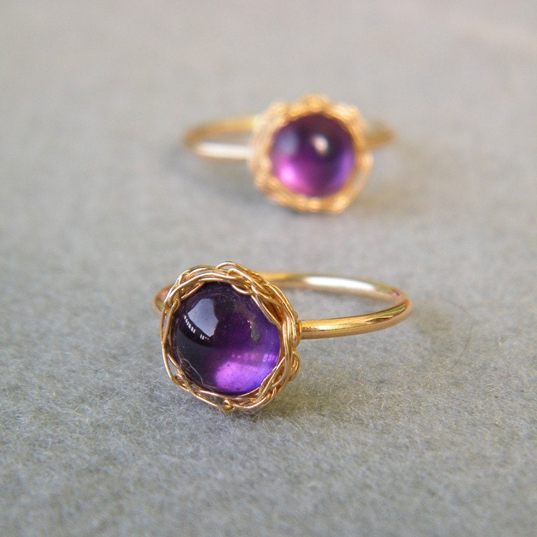 SALE 30% OFF - Gold Amethyst Ring, Crochet Gold Filled Wire, Size  6.5, 7, 7.5, 8 February Birthstone, February Birthday