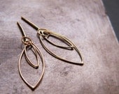 Solid 14k Gold Earrings, Dangle Leaves Earrings, Solid 14k Gold Post Earrings, Marquise Earrings, Leaves Earrings, Yellow Gold Earrings