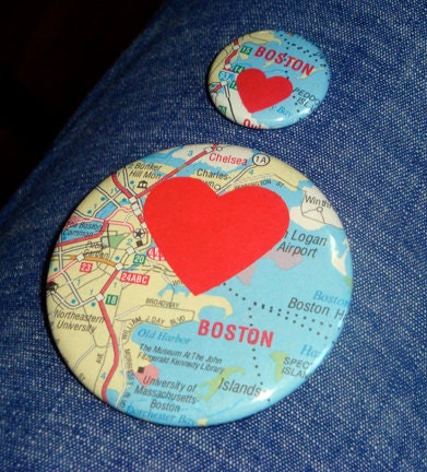 I Heart Boston Buttons, vintage boston maps, i love boston