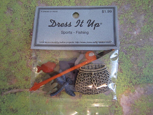Dress it Up Buttons - Sports Fishing - Rod - Fishing Basket - Dragon Fly
